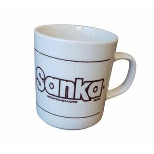 Vintage Sanka Brand Decaffeinated Coffee Mug White Brown Handle Repaired